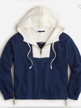 J. Crew Mediterranean Navy Terry Fleece Full Zip Anorak Hoodie Colorblock